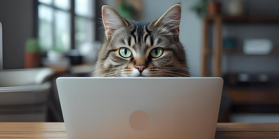 Image of a cat peering from behind a small laptop - How to be an awesome complainer