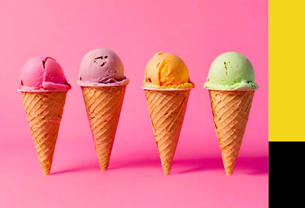 Four ice cream cones with different colours. Image for a resources page about comparing different debt relief options.