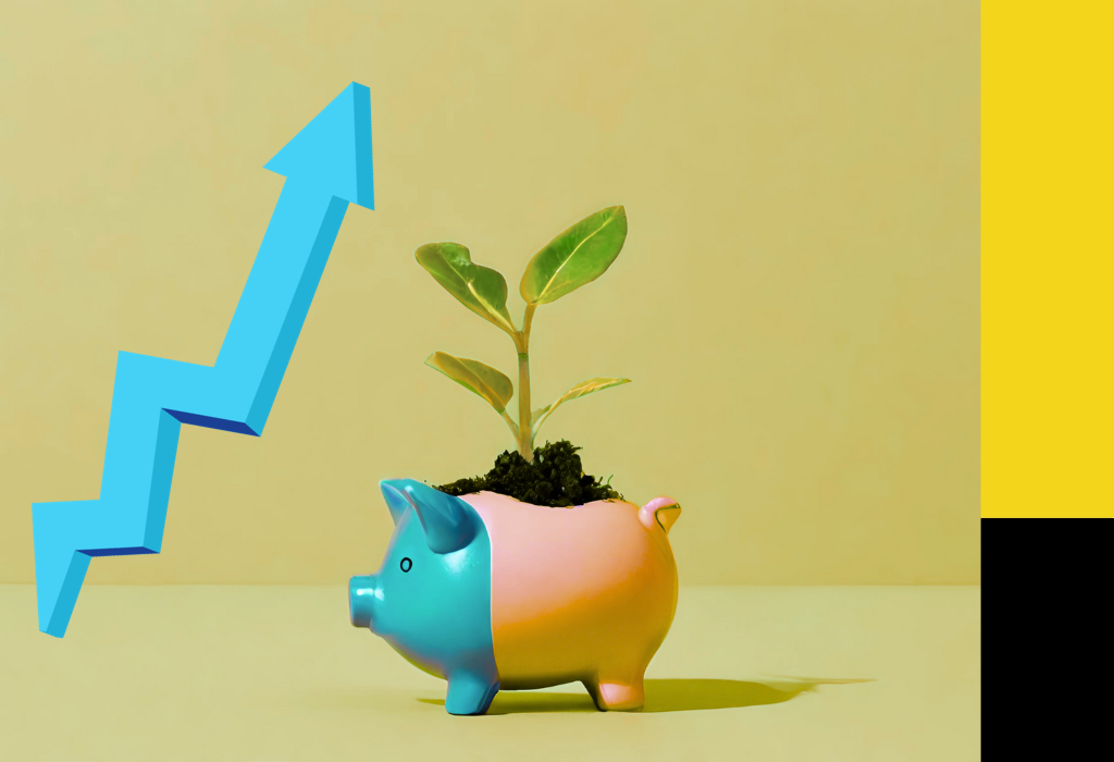 A piggy bank with a plant on its back. Image for a resources page about how to improve your credit score.