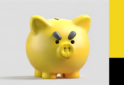 A yellow piggy bank with an angry face. Image for a resources page about the risks of borrowing from unlicensed lenders.
