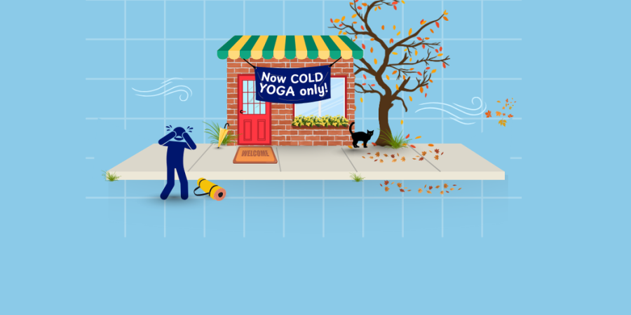 Image of a yoga studio with a sign announcing they are changing to "cold yoga only" - How to cancel a fitness contract if the services change