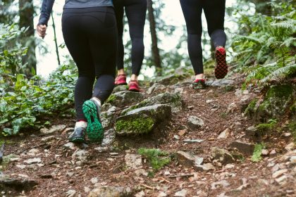 Walking on a trail outside